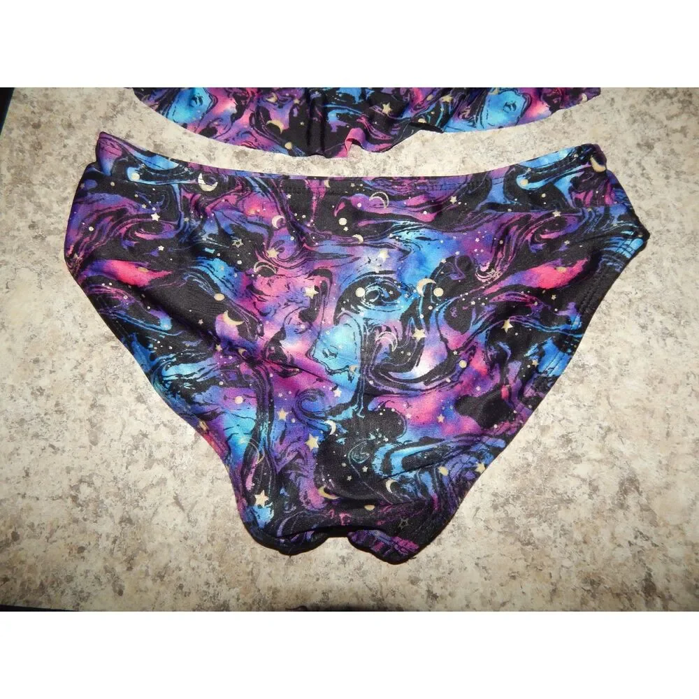 More Than Magic girls large 10/12 black purple cosmic star galaxy 2pc bikini